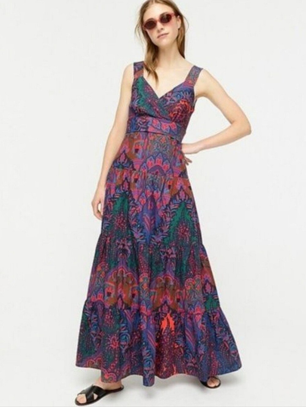 NEW J. Crew Tiered Multicolor Maxi Dress Sz 8 Back Cutout New With Tag NWT